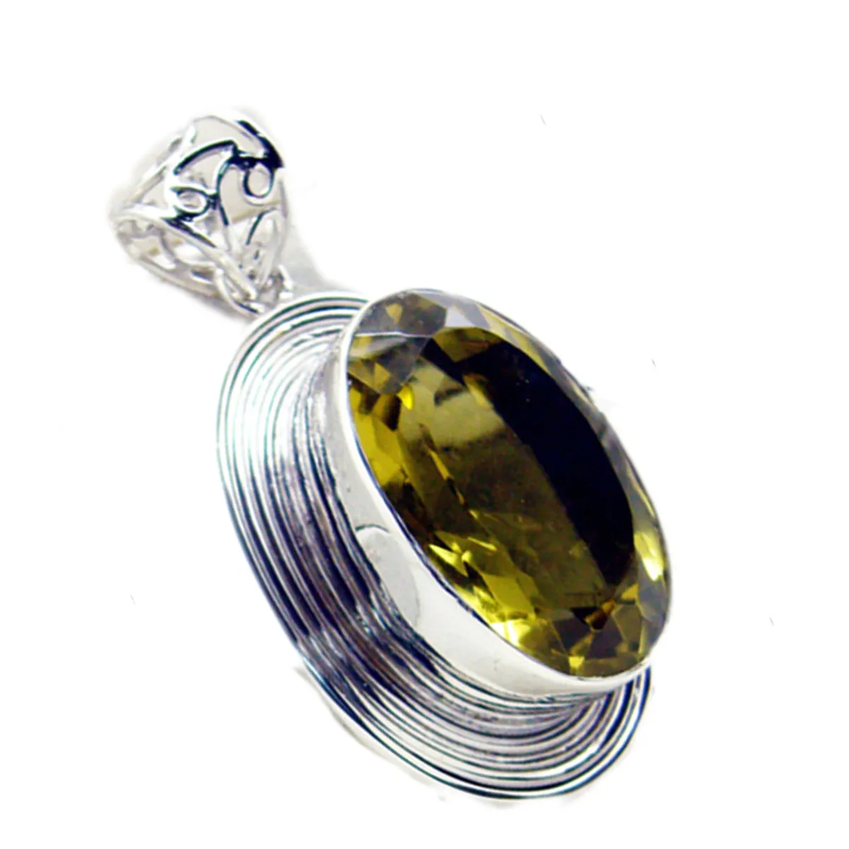 Riyo Comely Gems Oval Faceted Yellow Lemon Quartz Silver Pendant Gift For Sister