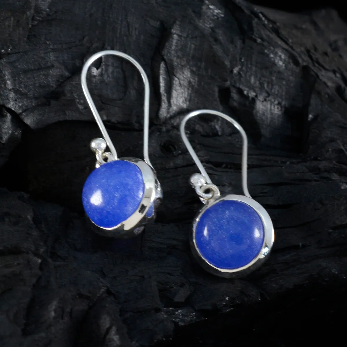 Riyo Exquisite Sterling Silver Earring For Damsel Indian Sapphire Earring Bezel Setting Blue Earring Dangle Earring