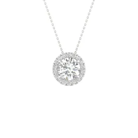 Round Diamond Pendant with Halo, Chain Included