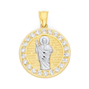 Saint Jude Pendant Necklace for Prayer Medal with CZ Diamonds