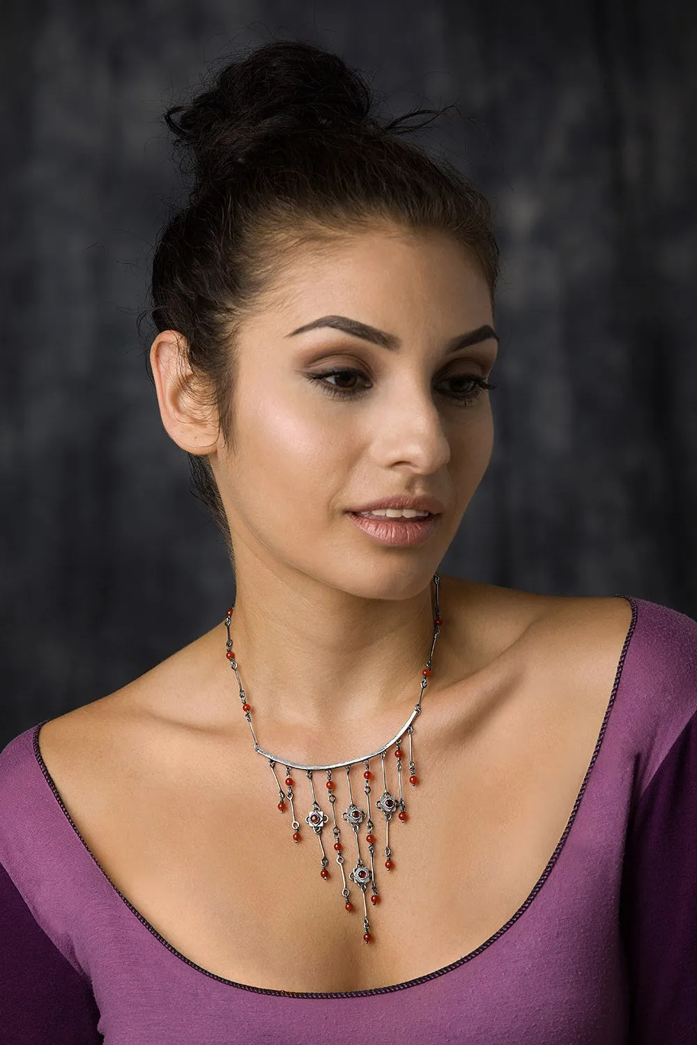 Silver Carnelian Waterfall Necklace