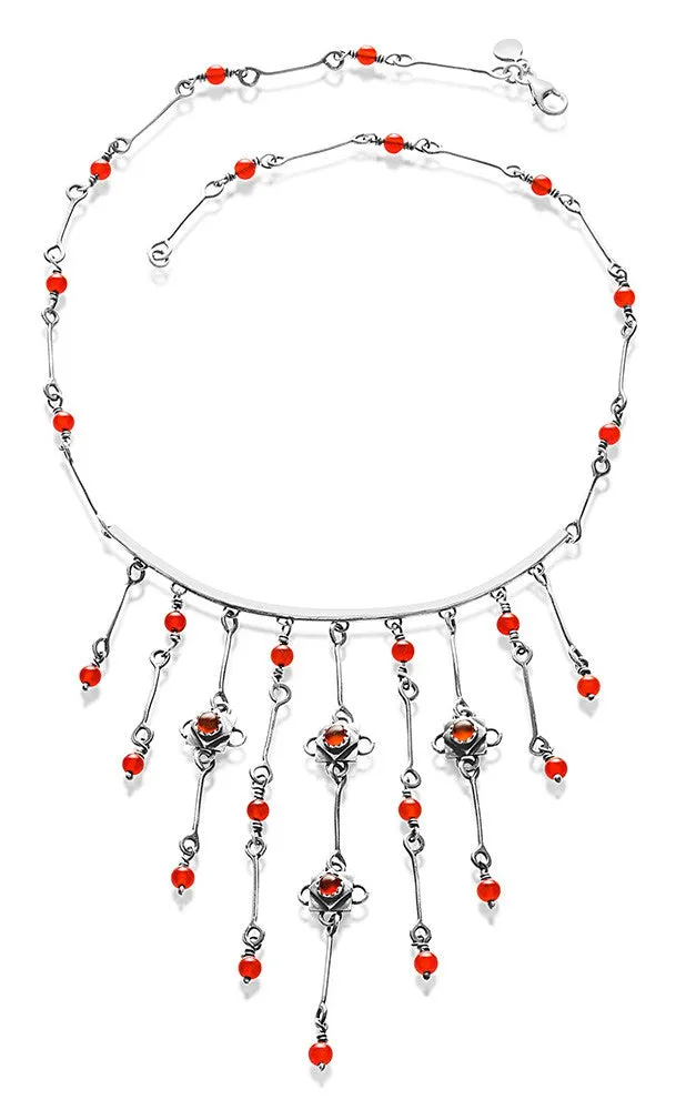 Silver Carnelian Waterfall Necklace