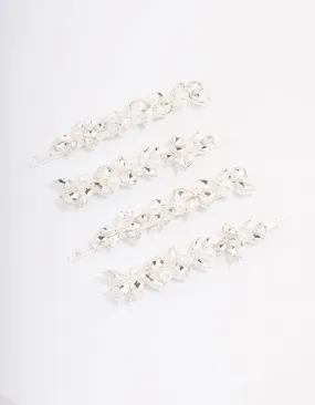 Silver Crystal & Pearl Leaf Hair Clip 4-Pack