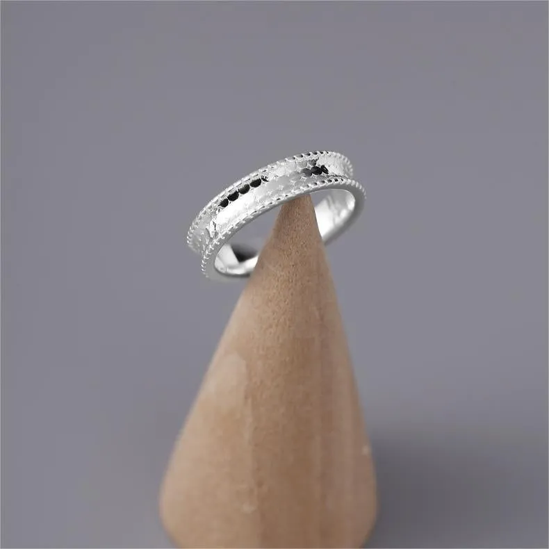 Silver Sequin Fish Scale Beaded Edge Plain Ring