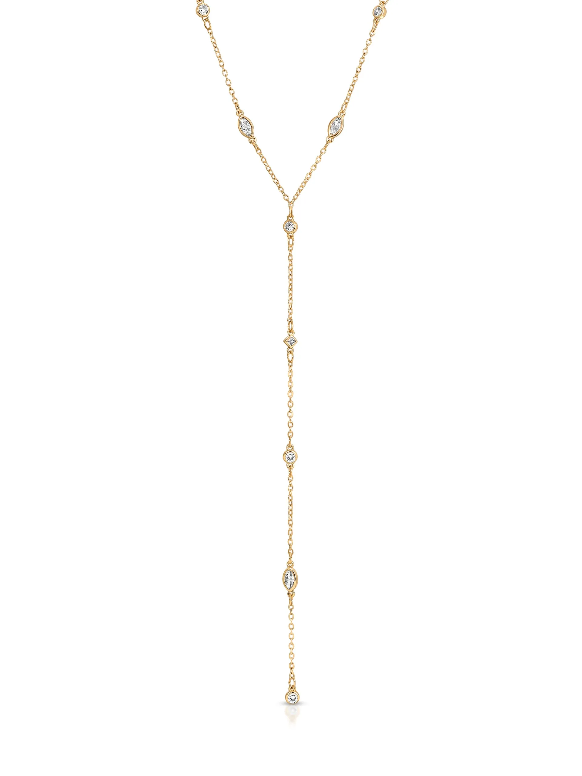 Simple Statement Crystal Dotted Lariat Necklace