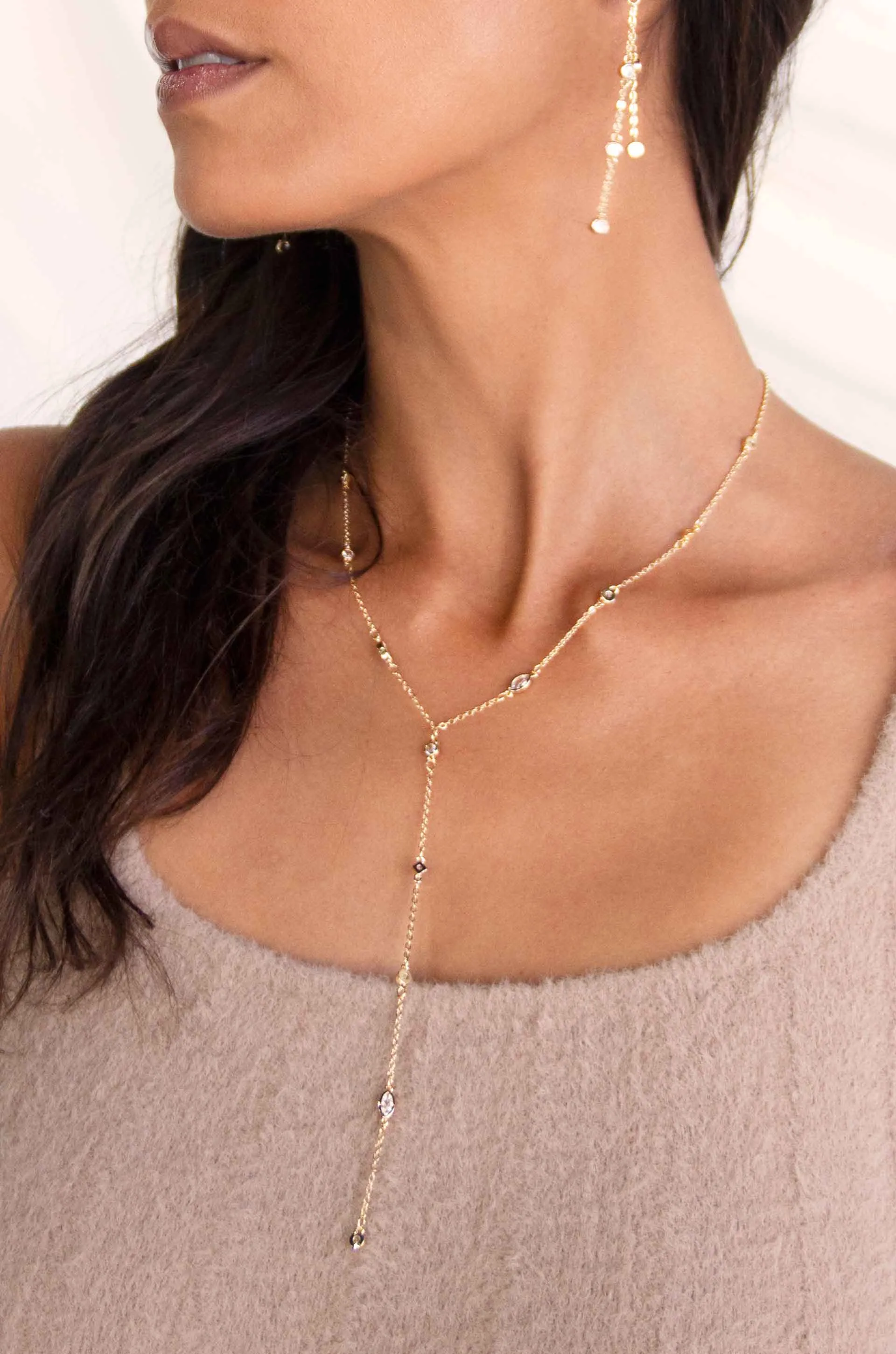 Simple Statement Crystal Dotted Lariat Necklace