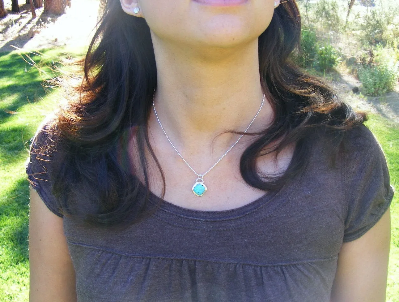 Simple Turquosie Pendant Sterling Silver Necklace