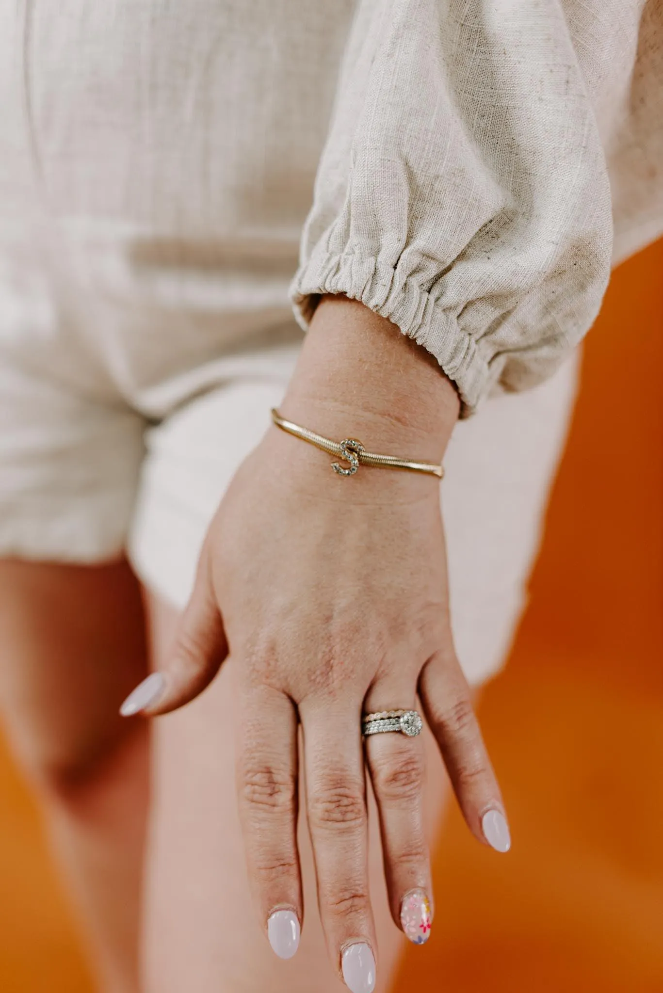 Snake Chain Initial Bracelet| R