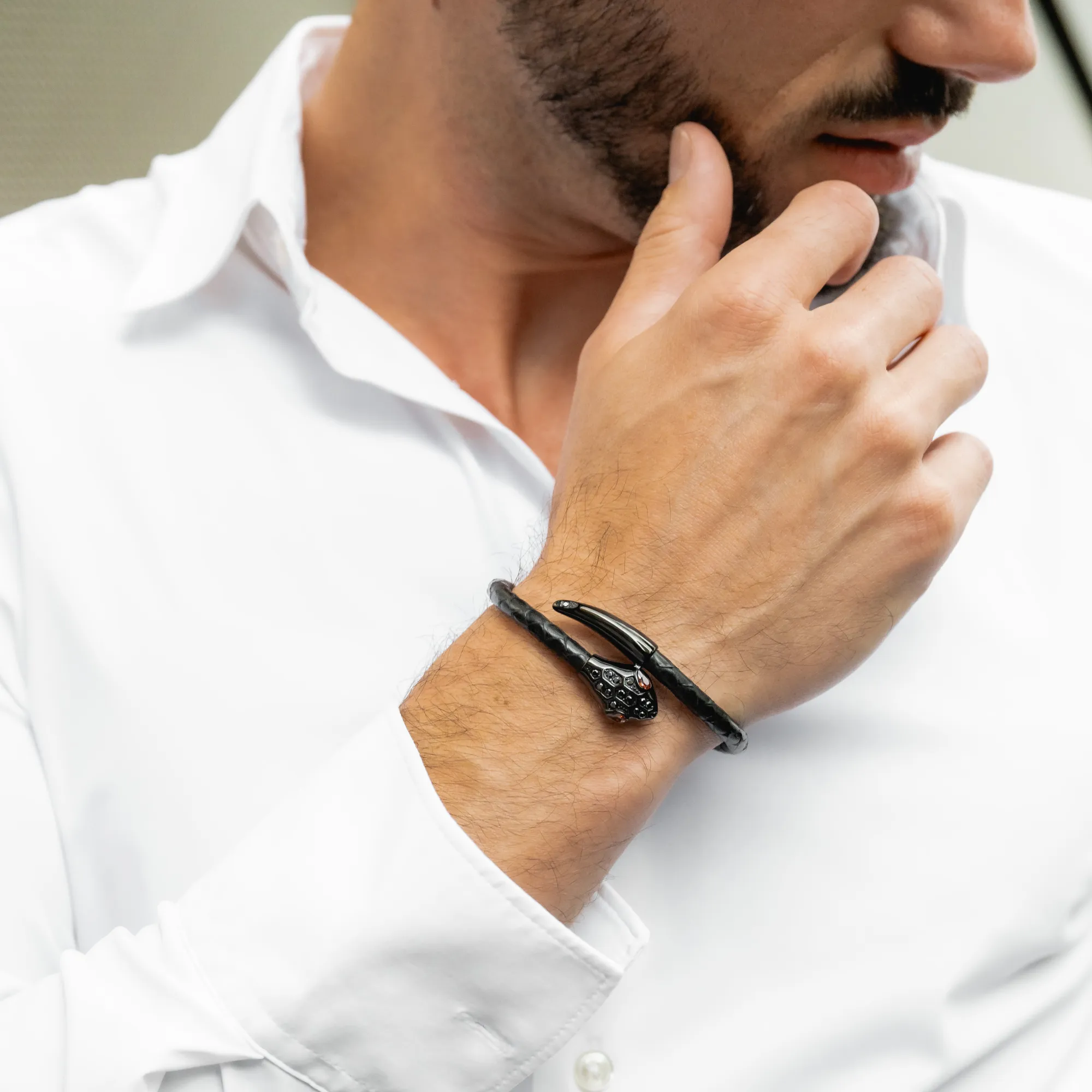 Snake Head Bracelet - Black Python with Zircon Diamond