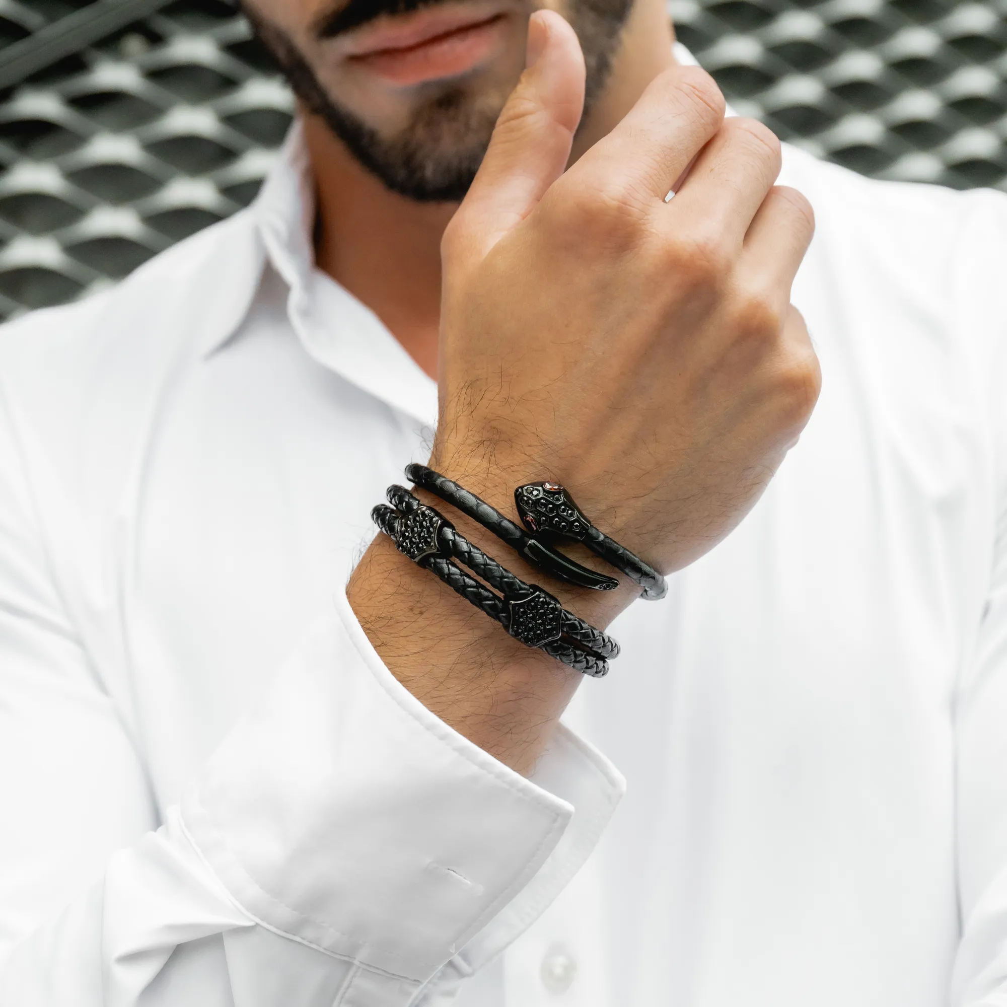 Snake Head Bracelet - Black Python with Zircon Diamond