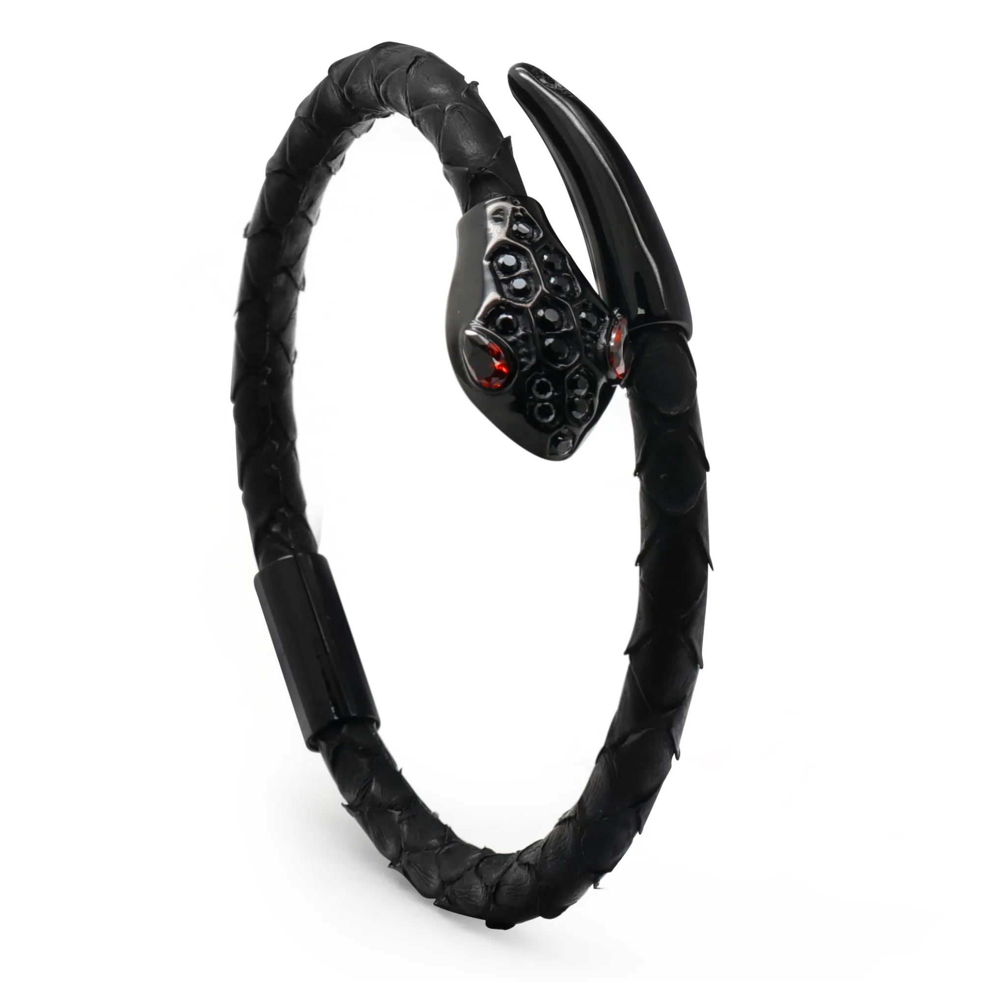 Snake Head Bracelet - Black Python with Zircon Diamond