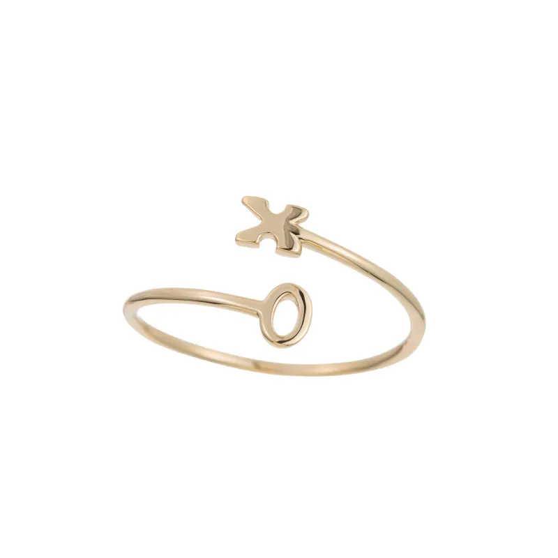 Solid Gold XO Open Ring, 14k