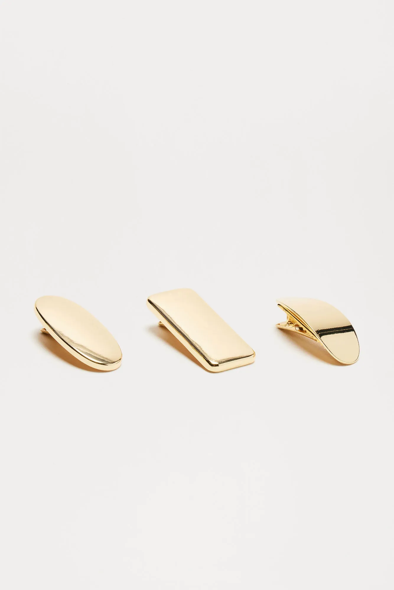 Solid Type 3 Piece Hair Clip Set - Gold