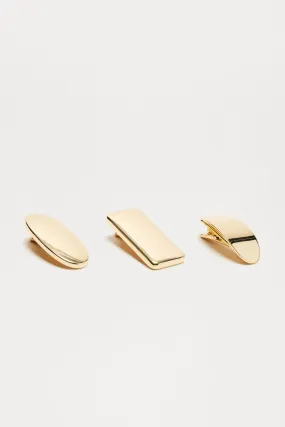 Solid Type 3 Piece Hair Clip Set - Gold