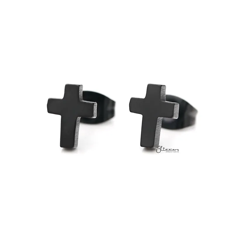 Stainless Steel Cross Stud Earrings - Black