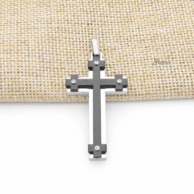 Stainless Steel Double Layer Black Crosslet Pendant