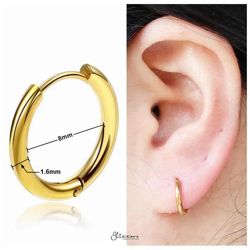 Stainless Steel Round Huggie Hoop Earrings - Gold