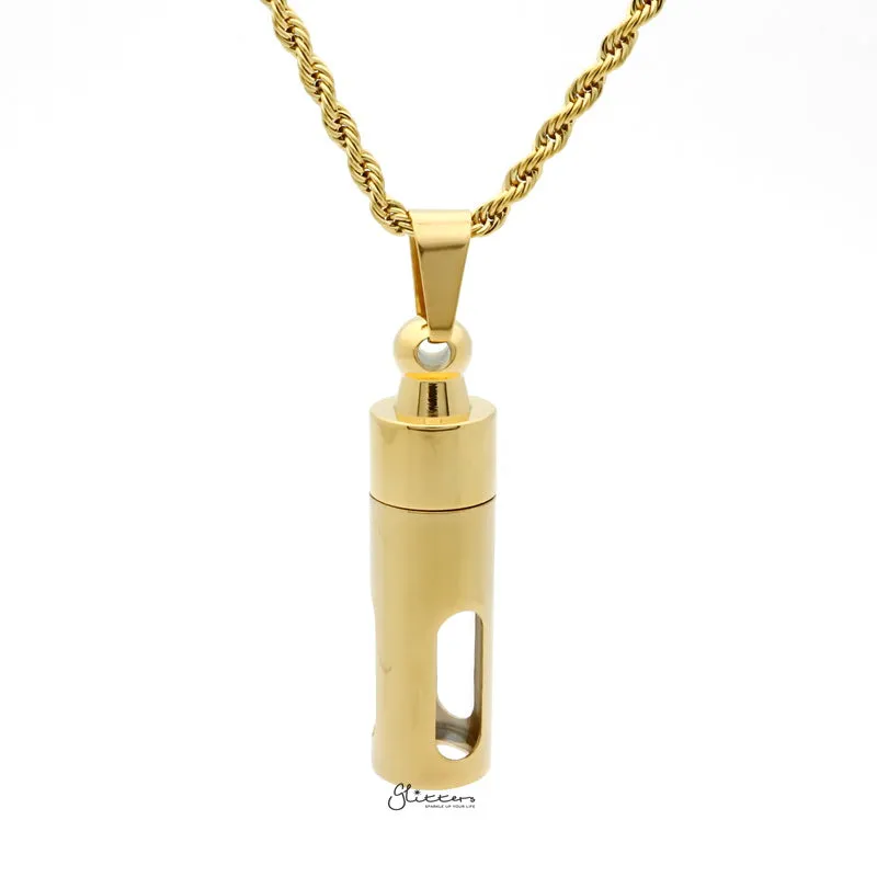 Stainless Steel Screw On Glass Bottle Pendant - Gold