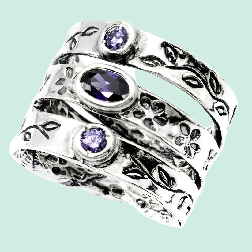 Sterling silver designer ring for woman cz amethyst zircons