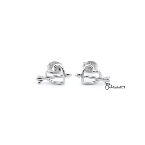 Sterling Silver Heart & Arrow Women's Stud Earrings