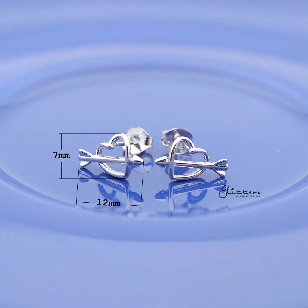 Sterling Silver Heart & Arrow Women's Stud Earrings