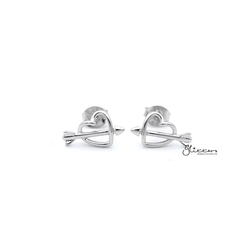 Sterling Silver Heart & Arrow Women's Stud Earrings