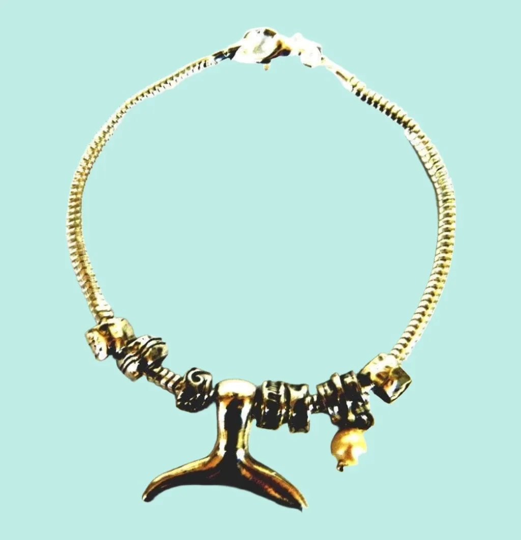 Sterling Silver Tail Whale Bracelet for woman, Pearls jewelry.