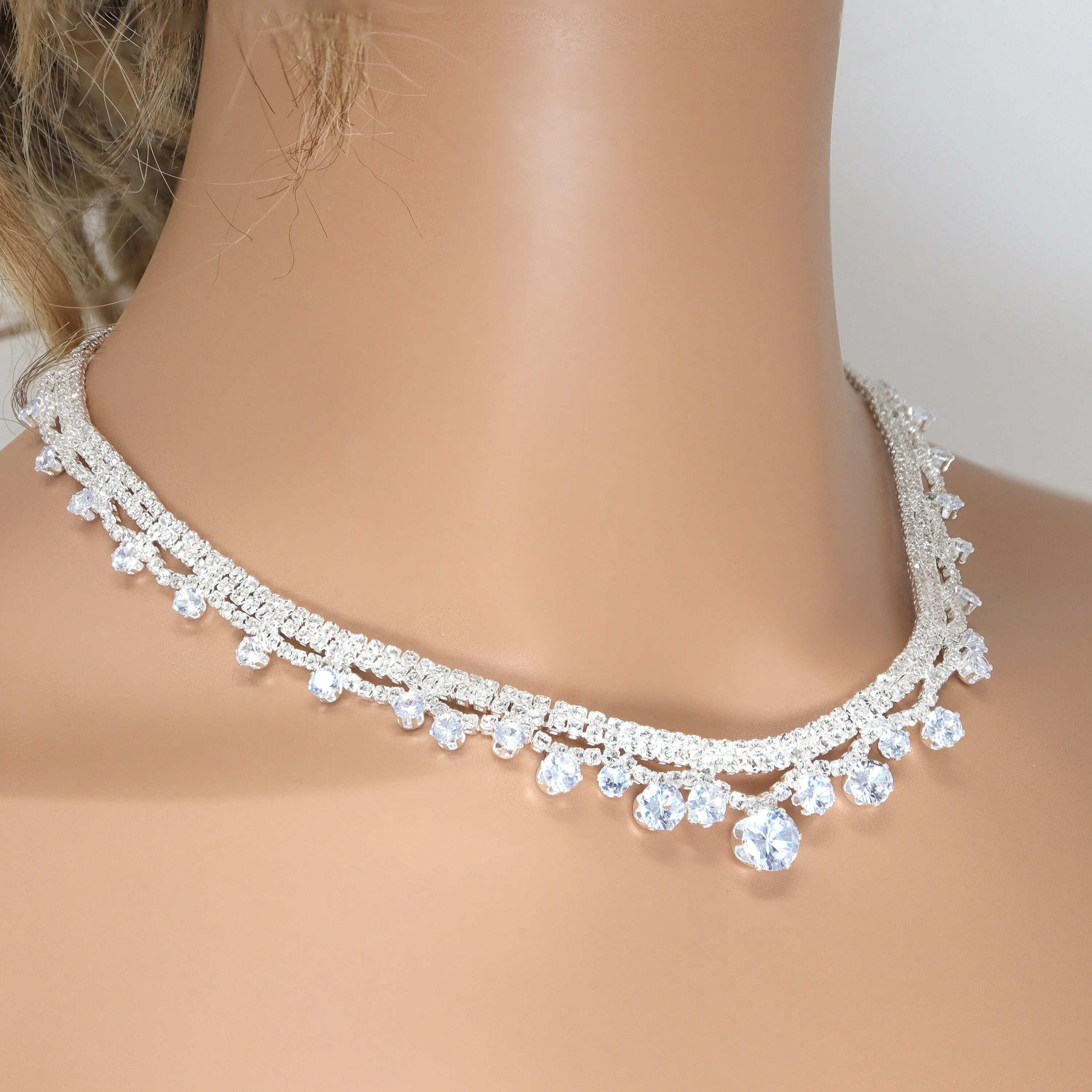 Swarovski Crystal Delicate Layered Chain Diamond/Crystal Necklace Set, Bridal Necklace Set, Bridal Jewelry, Statement Necklace