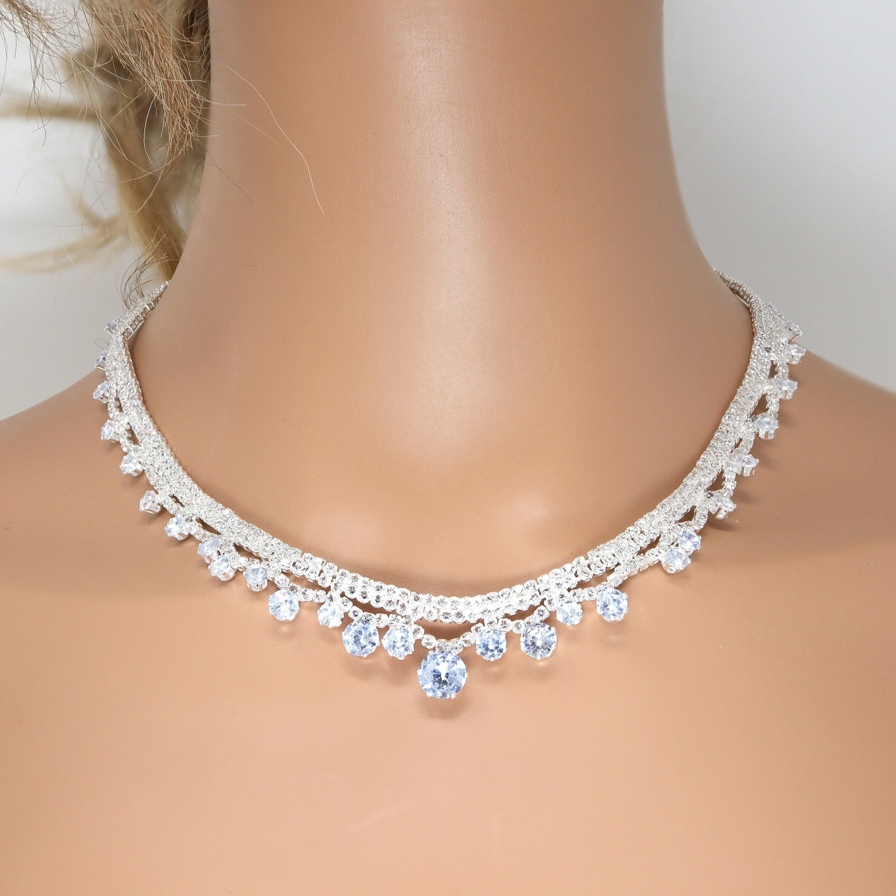 Swarovski Crystal Delicate Layered Chain Diamond/Crystal Necklace Set, Bridal Necklace Set, Bridal Jewelry, Statement Necklace