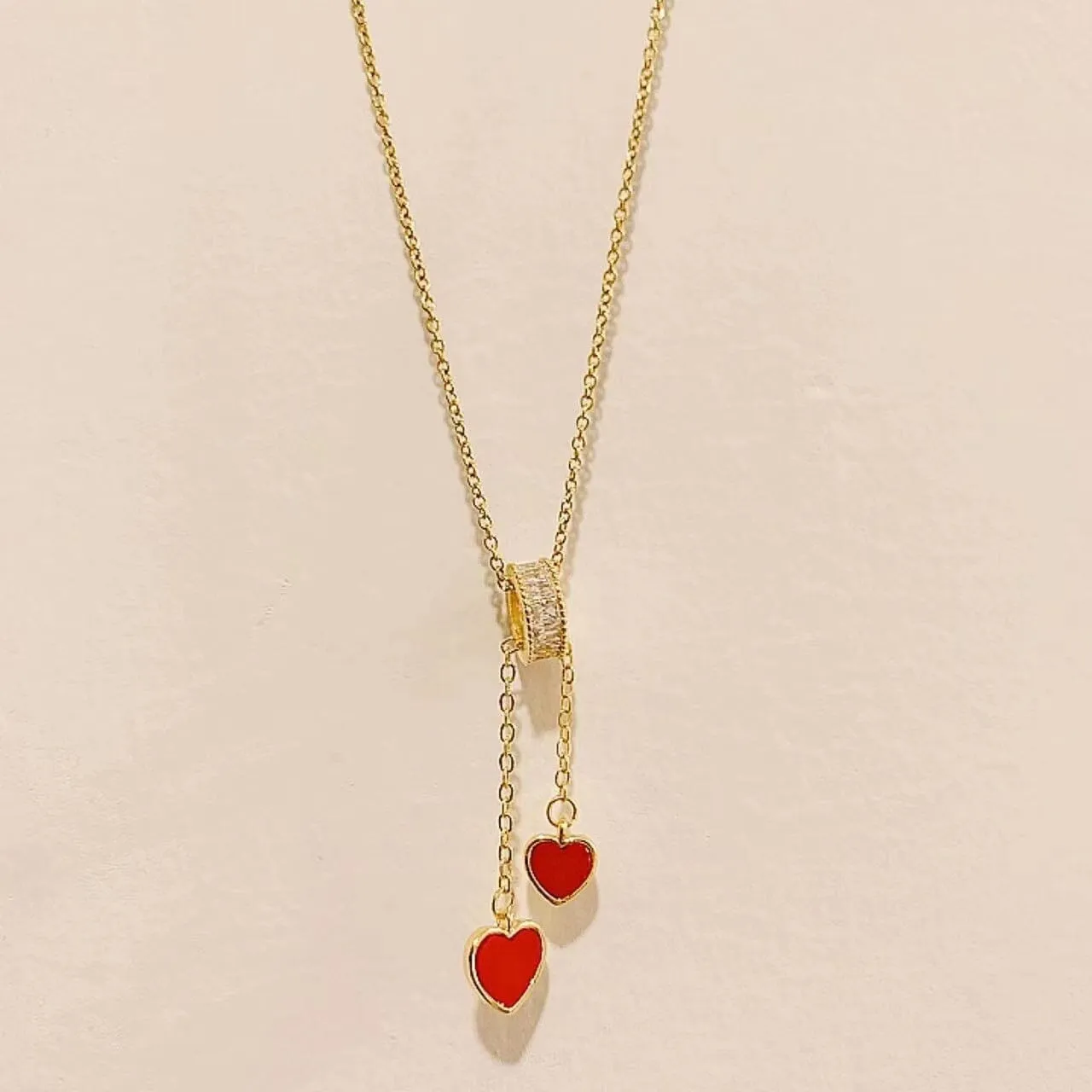 Sweetheart Double Pendant Necklace With Rhinestones Accents