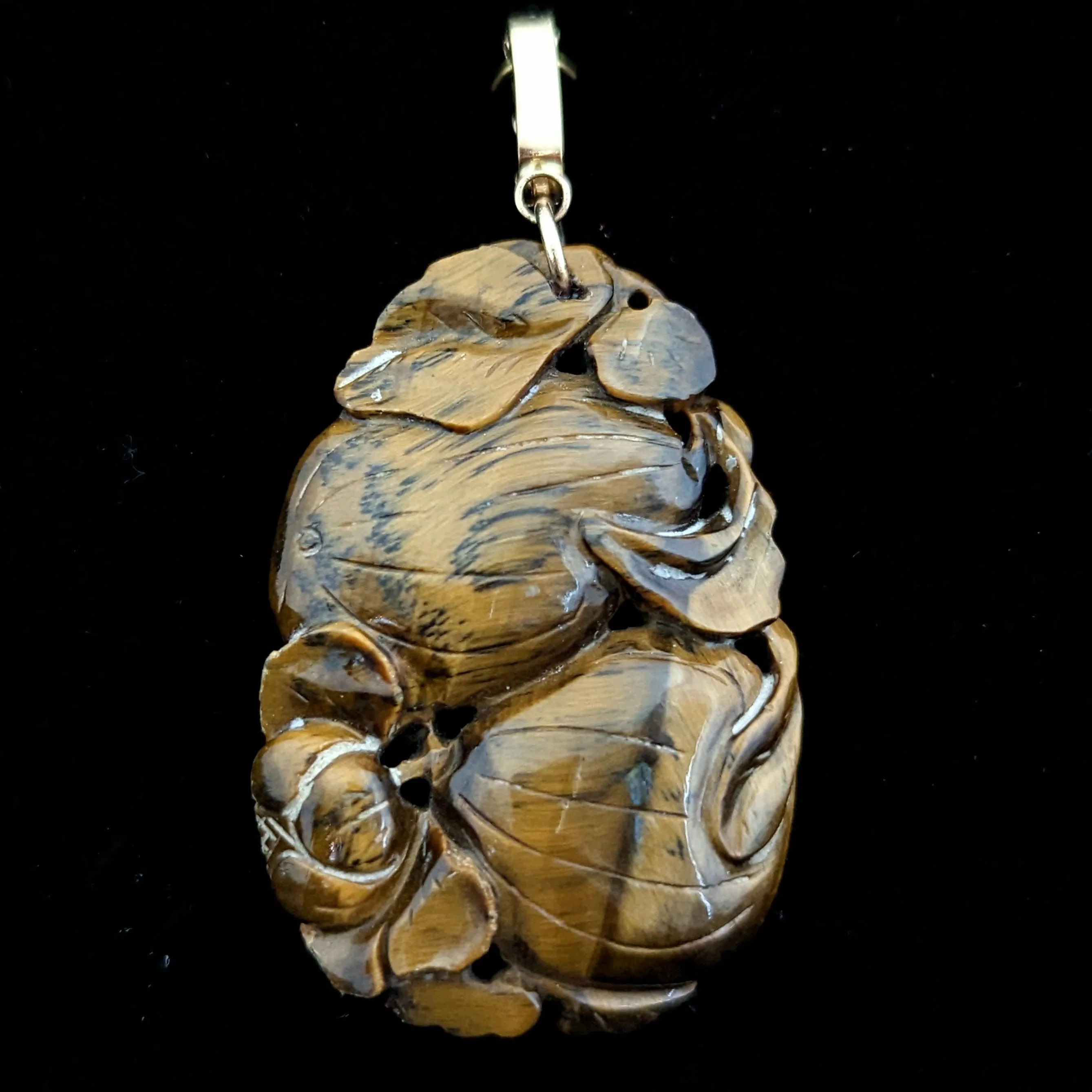 The Wheaton - Vintage Carved Tiger's Eye 14k Yellow Gold Pendant