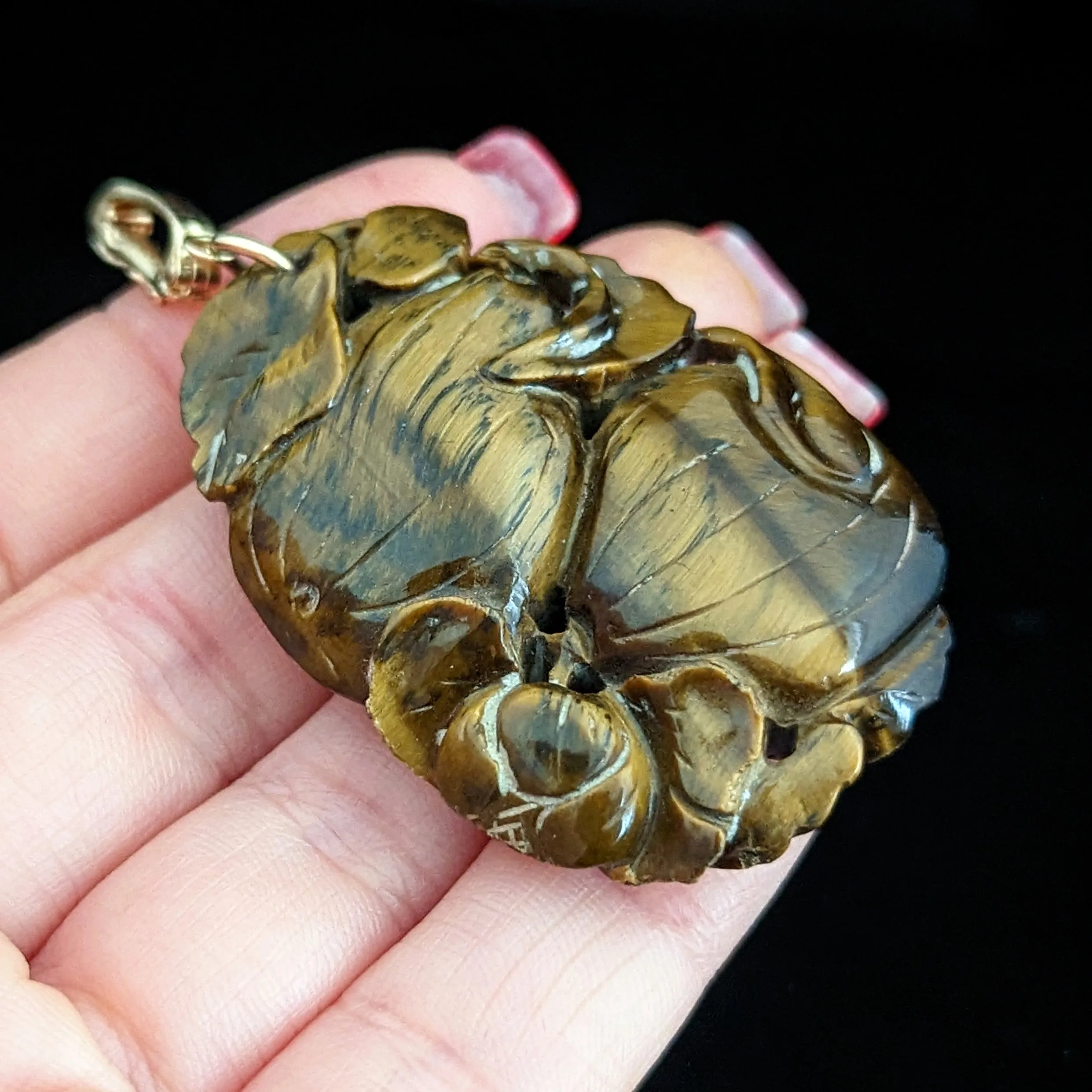 The Wheaton - Vintage Carved Tiger's Eye 14k Yellow Gold Pendant