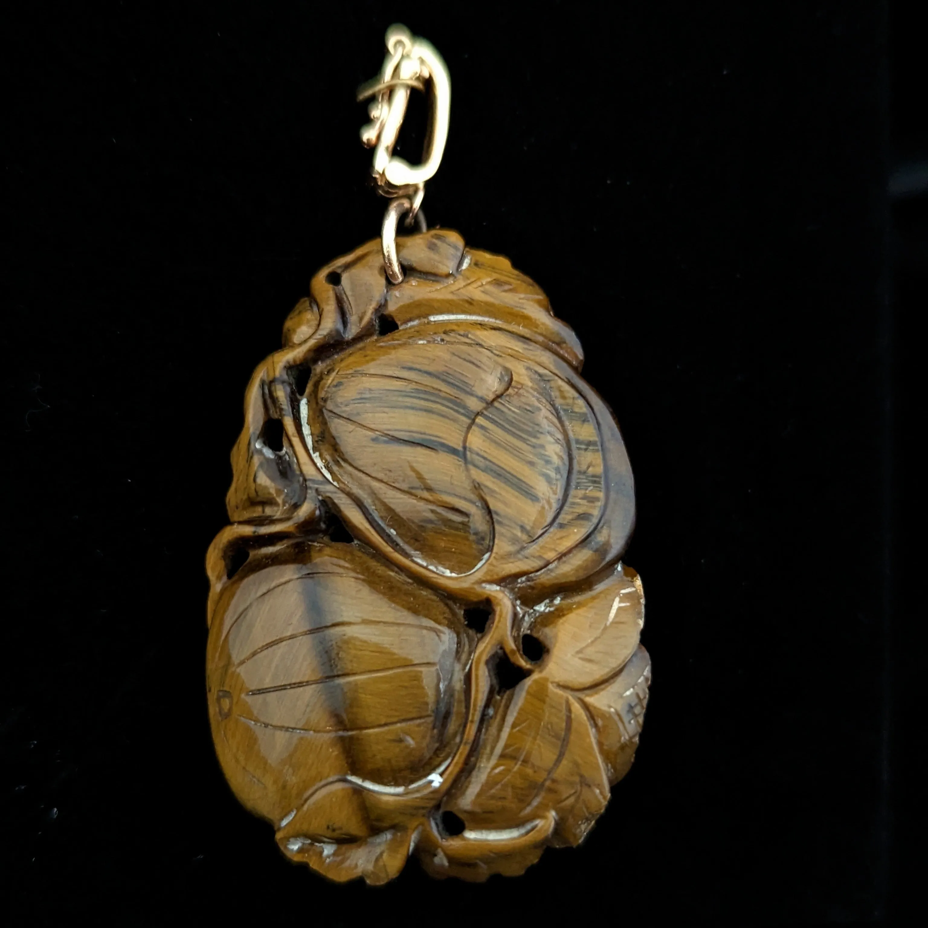 The Wheaton - Vintage Carved Tiger's Eye 14k Yellow Gold Pendant