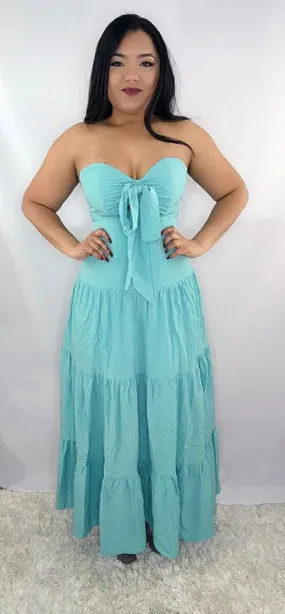 Turquoise Maxi Dress Bow Tie Halter