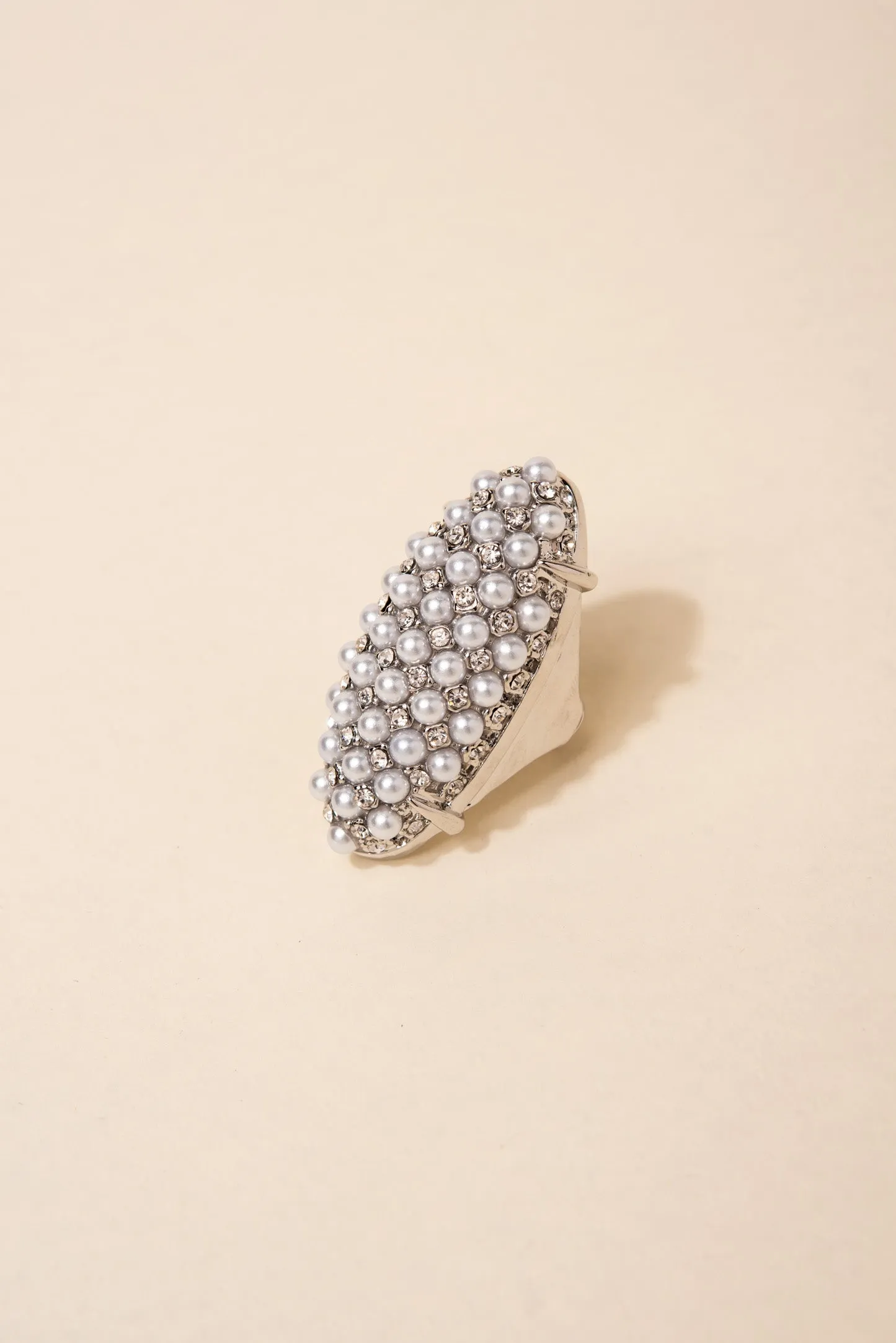 Xyla Pearl & Rhinestone Oval Shield Ring