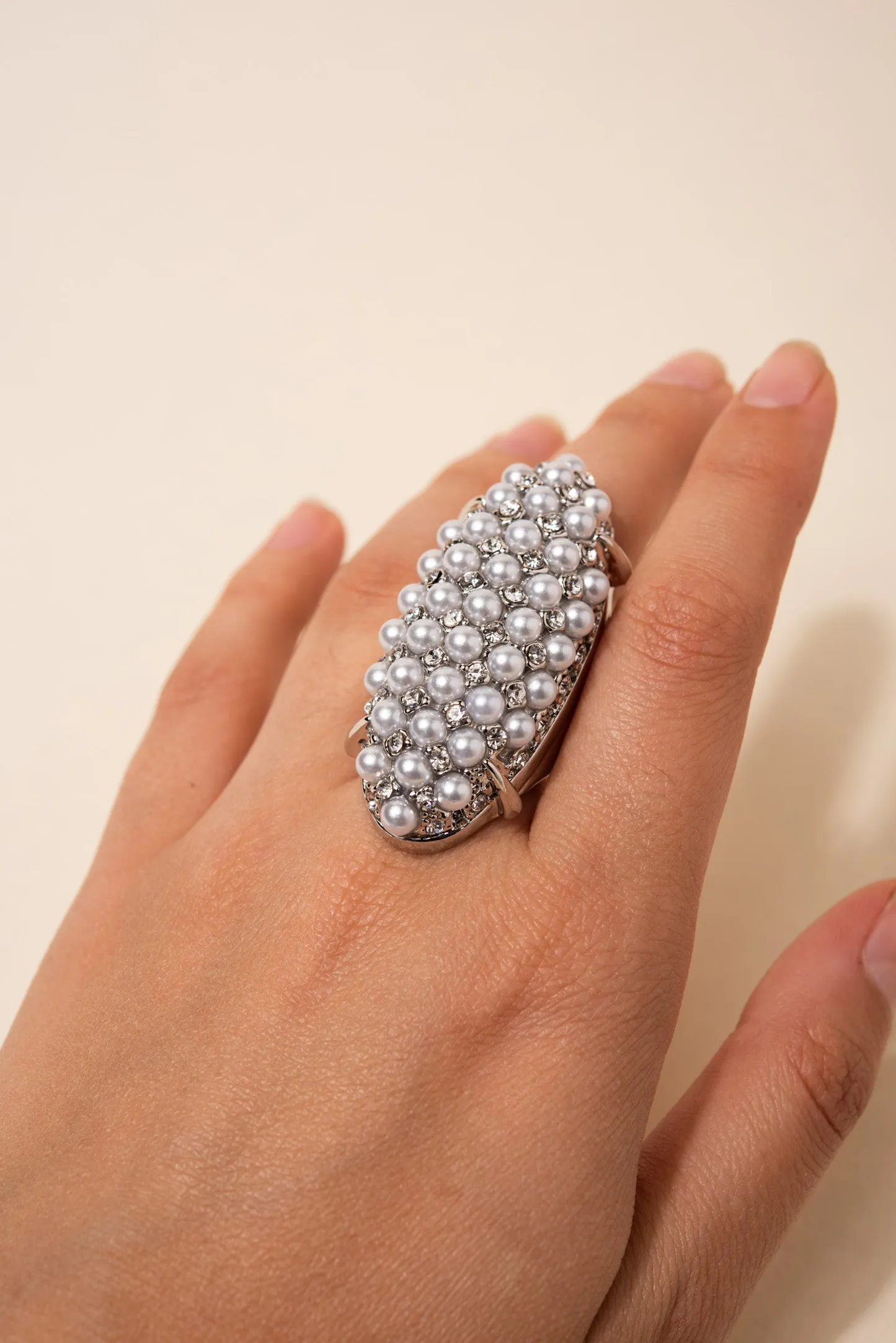 Xyla Pearl & Rhinestone Oval Shield Ring