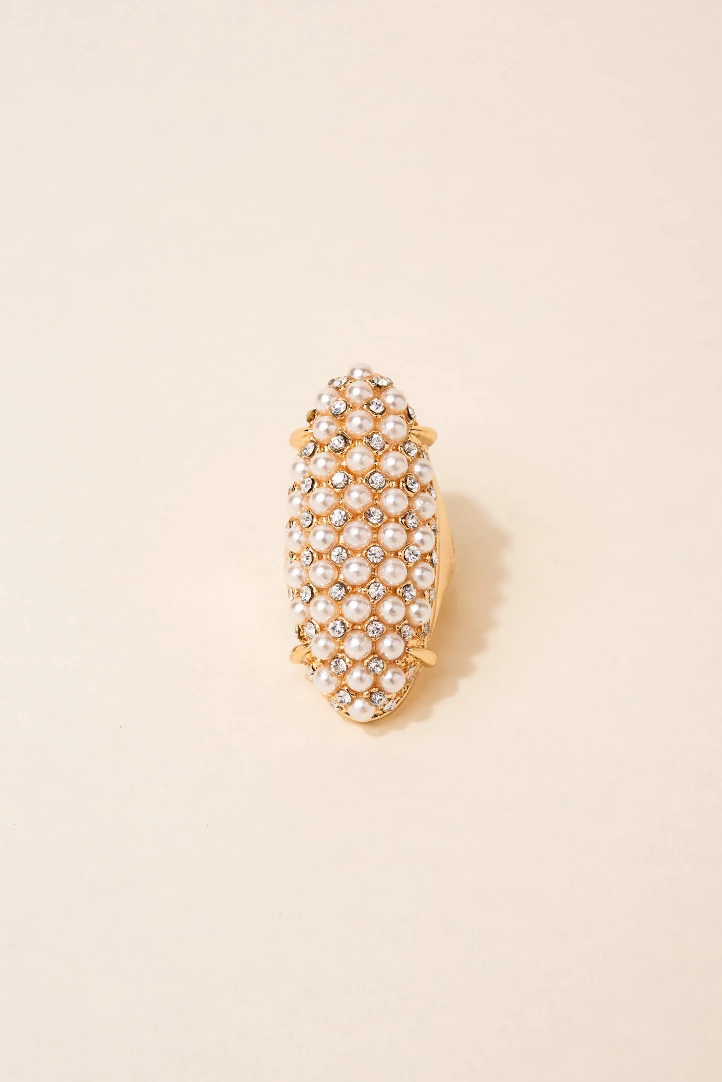 Xyla Pearl & Rhinestone Oval Shield Ring