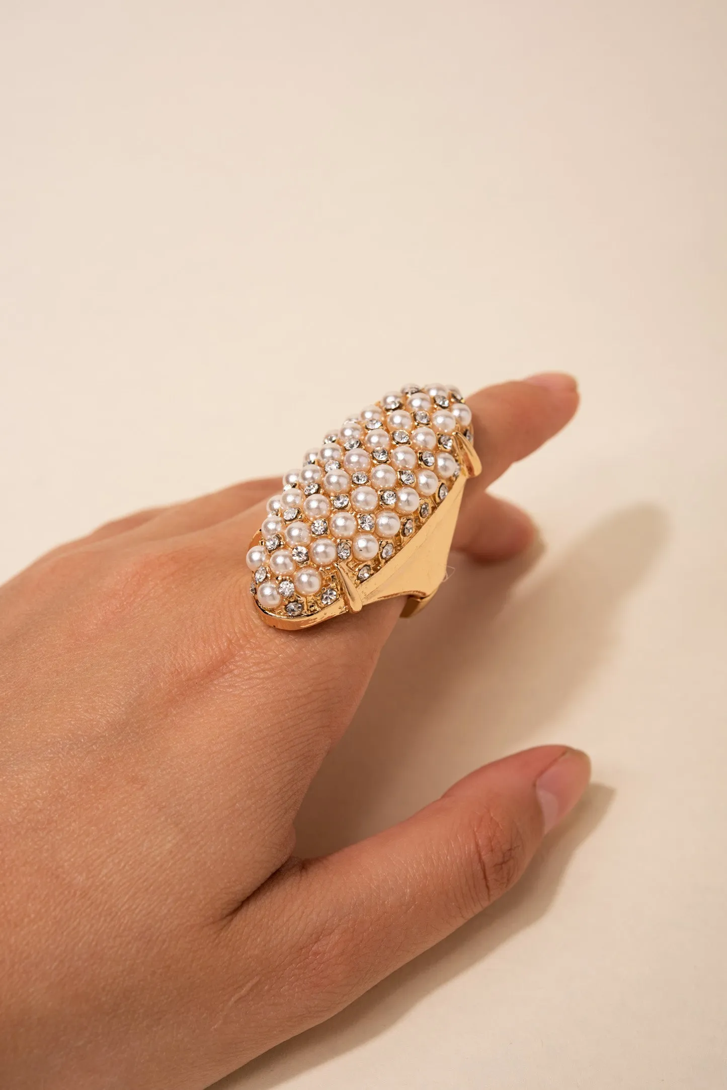 Xyla Pearl & Rhinestone Oval Shield Ring