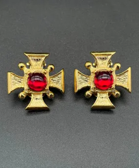 【フランス輸入】ヴィンテージ SPHINX レッド カボション イヤリング/Vintage SPHINX Red Cabochon Clip On Earrings